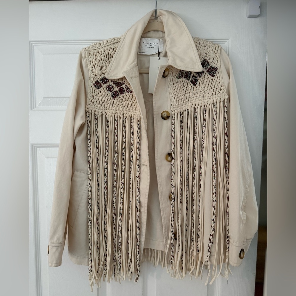 NWT Zara Woman Beaded Denim Jacket